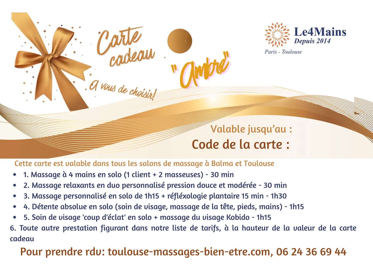 Carte cadeau « Ambre » du salon Le 4 Mains — 106 €
