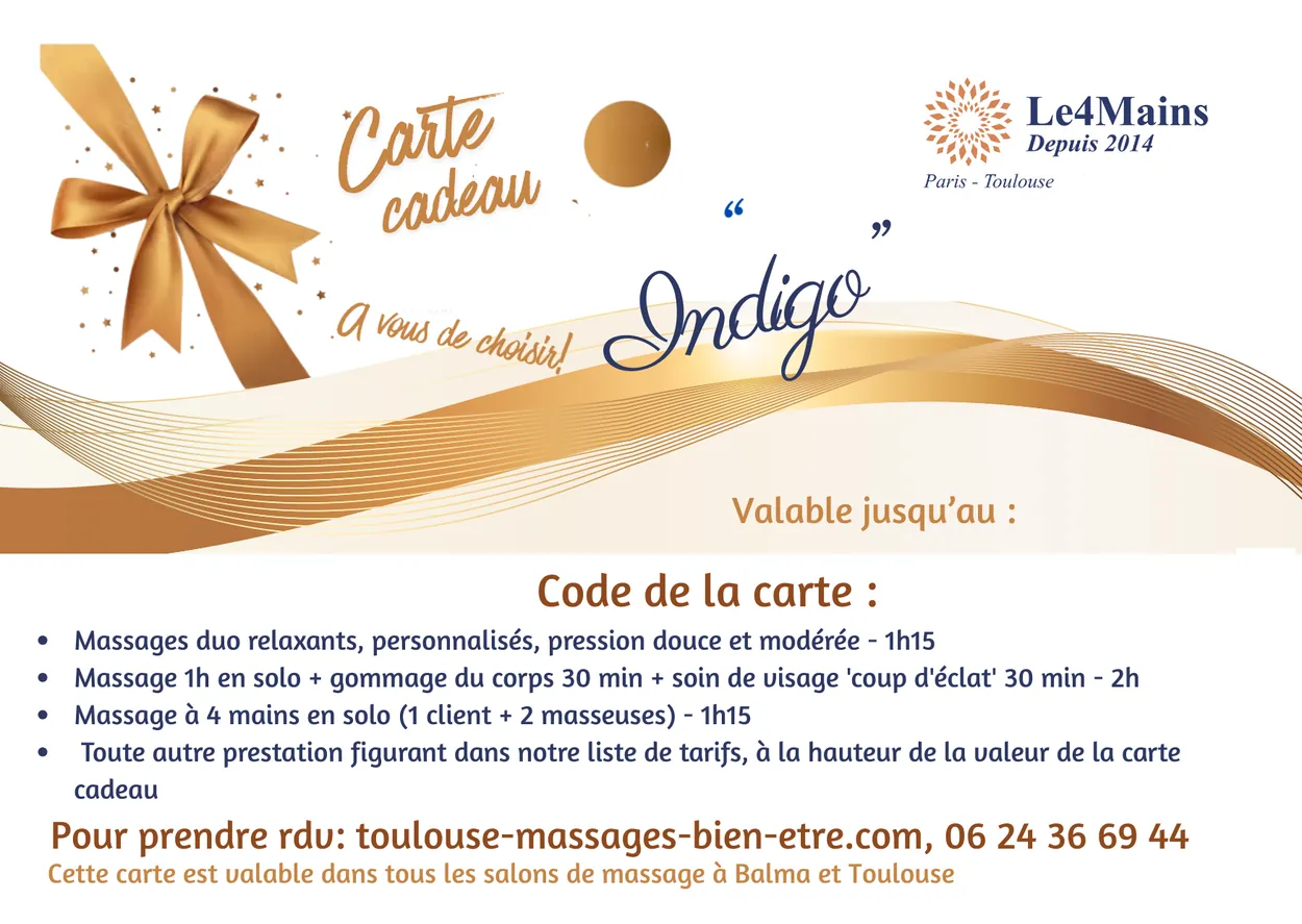 Carte cadeau « Indigo » du salon Le 4 Mains — 170 €