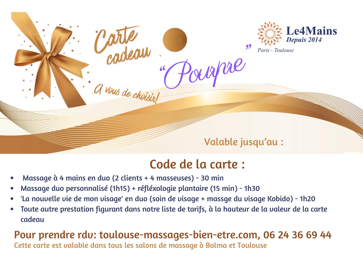 Carte cadeau « Pourpre » du salon Le 4 Mains — 212 €