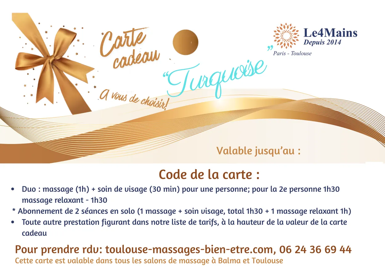 Carte cadeau « Turquoise » du salon Le 4 Mains — 221 €
